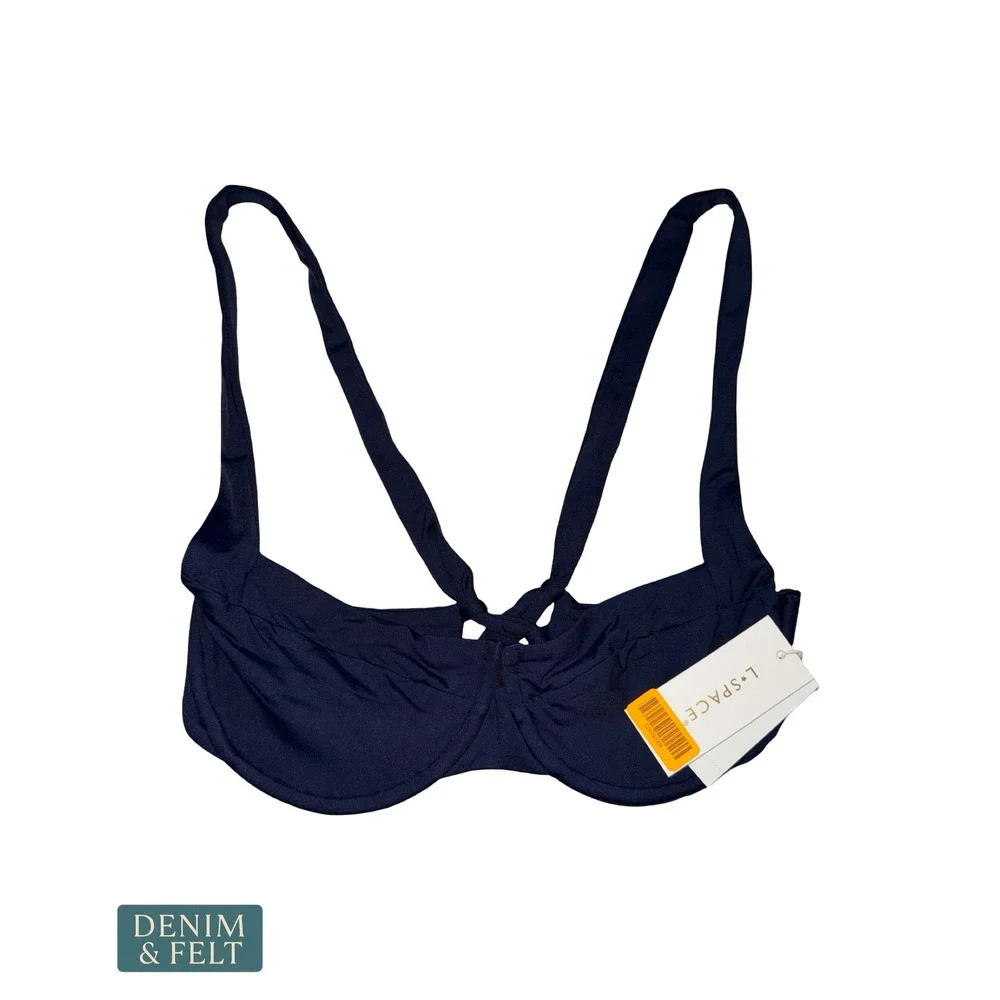 NEW L*Space Mako Bikini Top Midnight Blue Underwire Bralette Tie Back Luxury